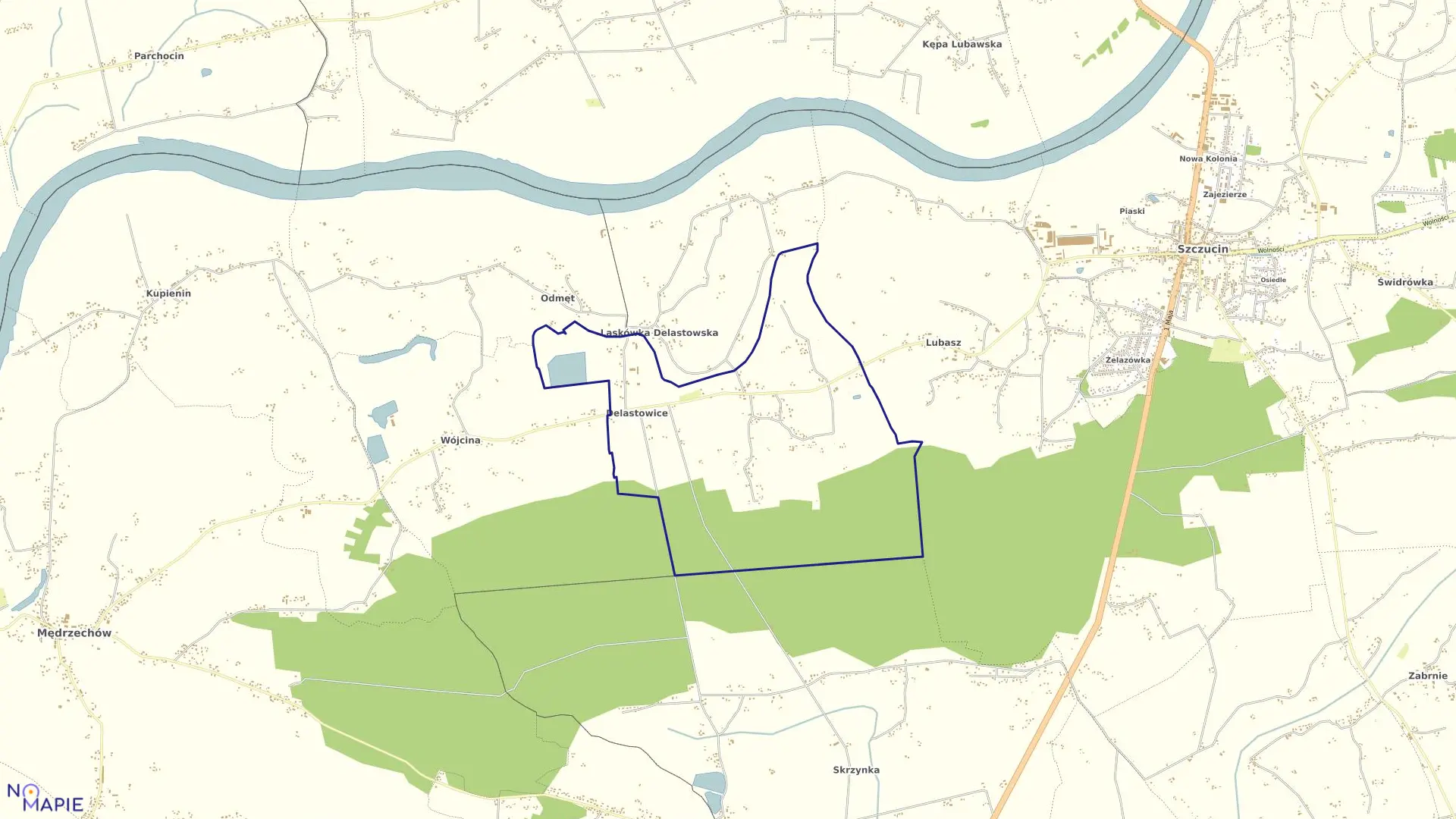 Mapa obrębu Delastowice w gminie Szczucin