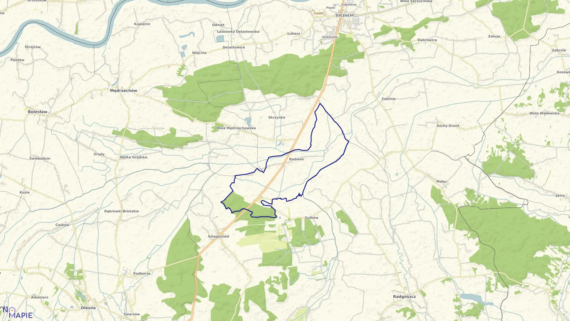 Mapa obrębu Radwan w gminie Szczucin