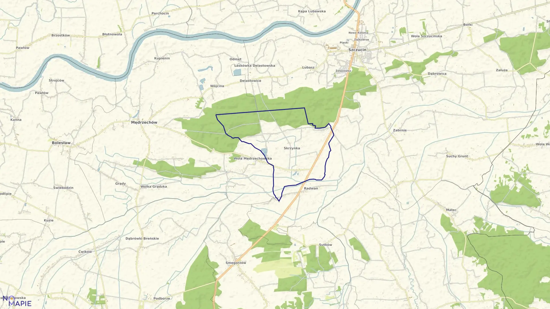 Mapa obrębu Skrzynka w gminie Szczucin